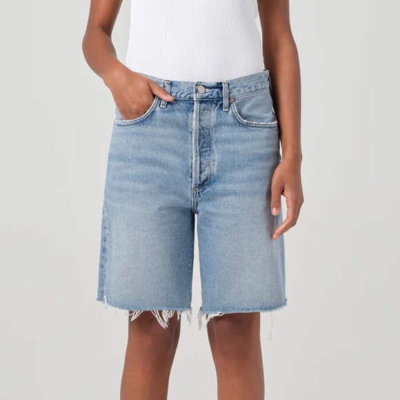 AGOLDE 90s Short Jean Mid Rise Loose Denim Cutouff Long Loose Blue in Force - Picture 1 of 12